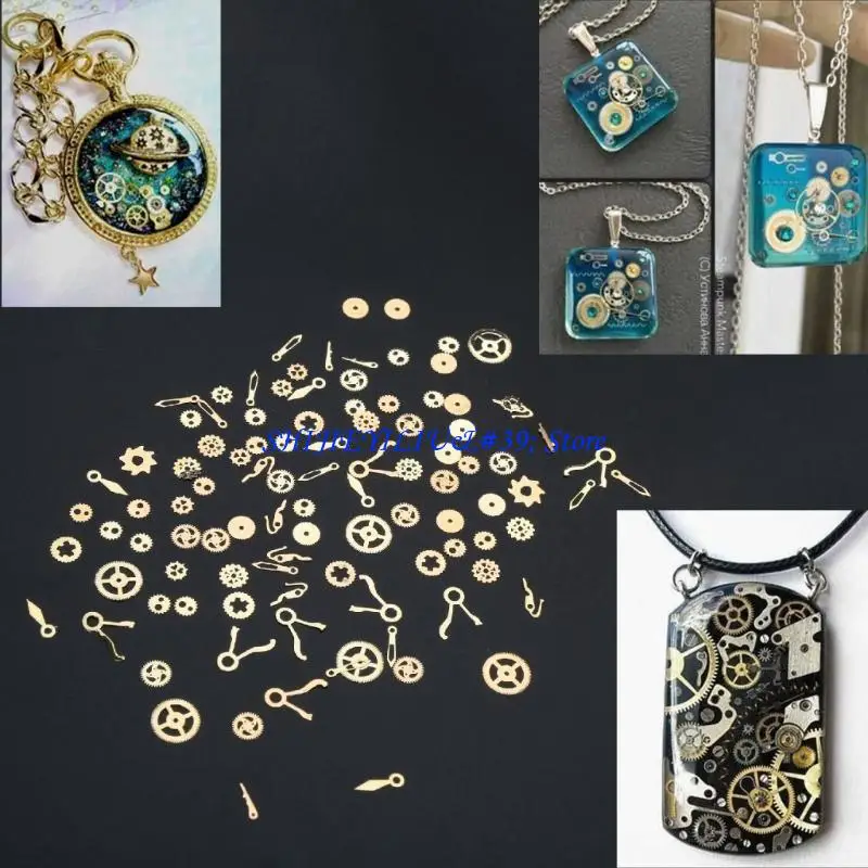 

E21F Steampunk Cogs Gears Alloy Cabochons Golden Resin Fillers Constellations