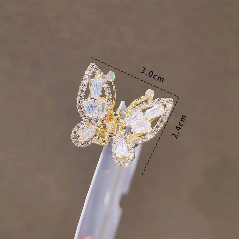 Summer Small Rhinestone Butterfly Hair Claws Hairpin Cute Pearl Grabs Metal Hair Clip For Women Sweet Accessories