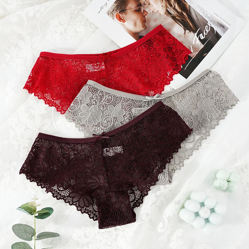 Fashion Sexy Lace Panties Transparent Women Briefs Breathable Underpants Bow Embroidery Lingerie For Female Intimates