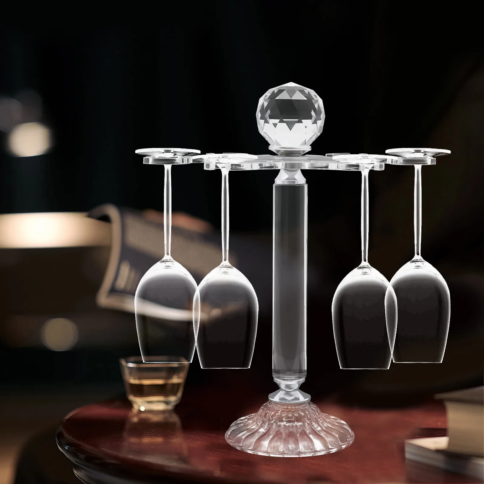 Rotate 6 Wine Glass Storage Holder Elegant Desktop Crystal Glass Stemware Rack