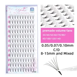 Yelix Short Stem Premade Fan Lashes Point Base 4D 5D 6D 7D 8D 14D Russian Volume Eyelash Extensions Individual Lashes Faux Mink