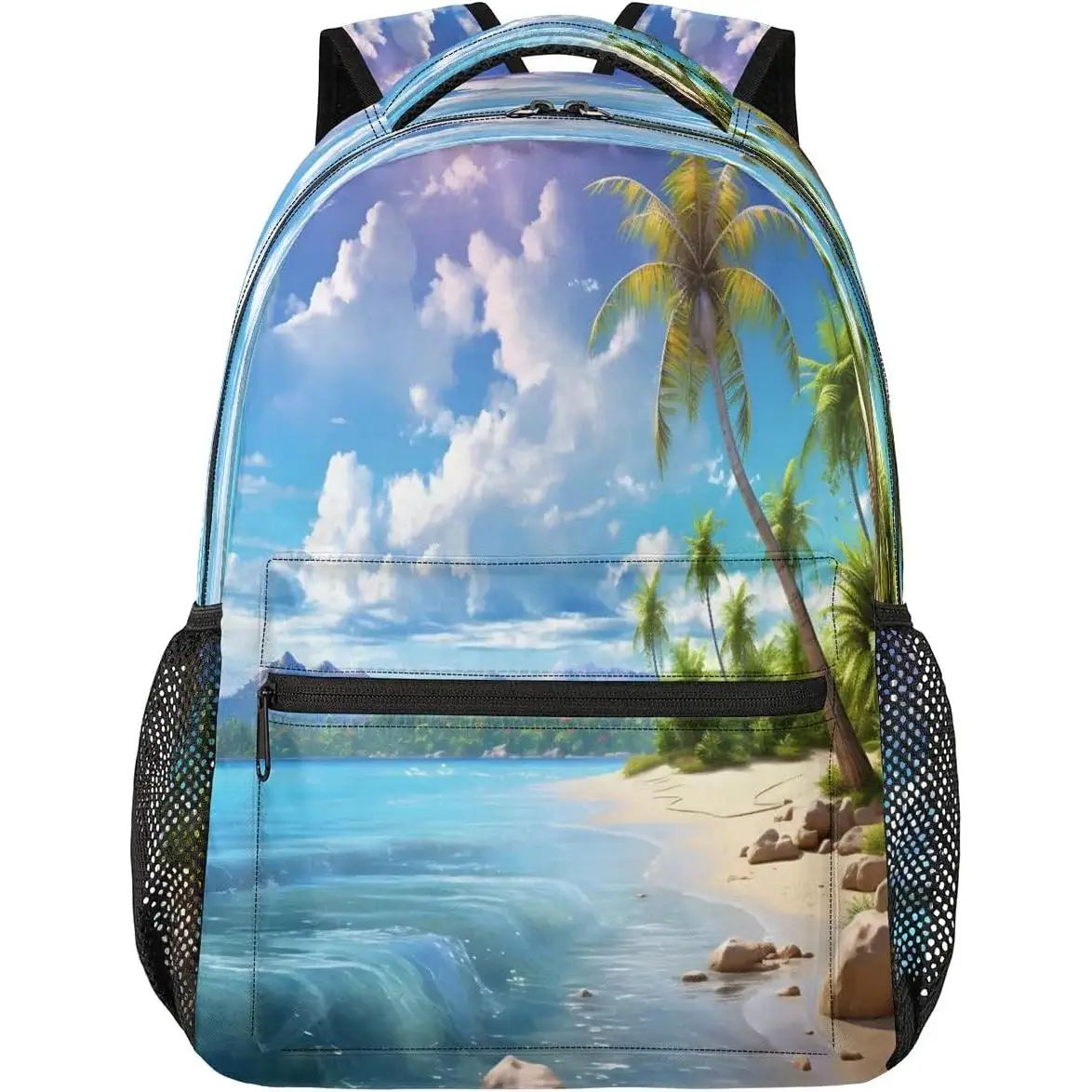 

Backpack Ocean Beach Palm Summer Waterproof Lightweight Travel Back Pack Adjustable Casual Rucksack For Men Women Daypack Fits