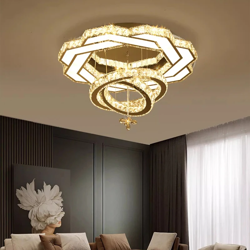 Nordic Minimalist Luxury Crystal Led Ceiling Chandelier Living Dining Room Bedroom Ceiling Lamps Home Decor Crystal Pendant Lamp