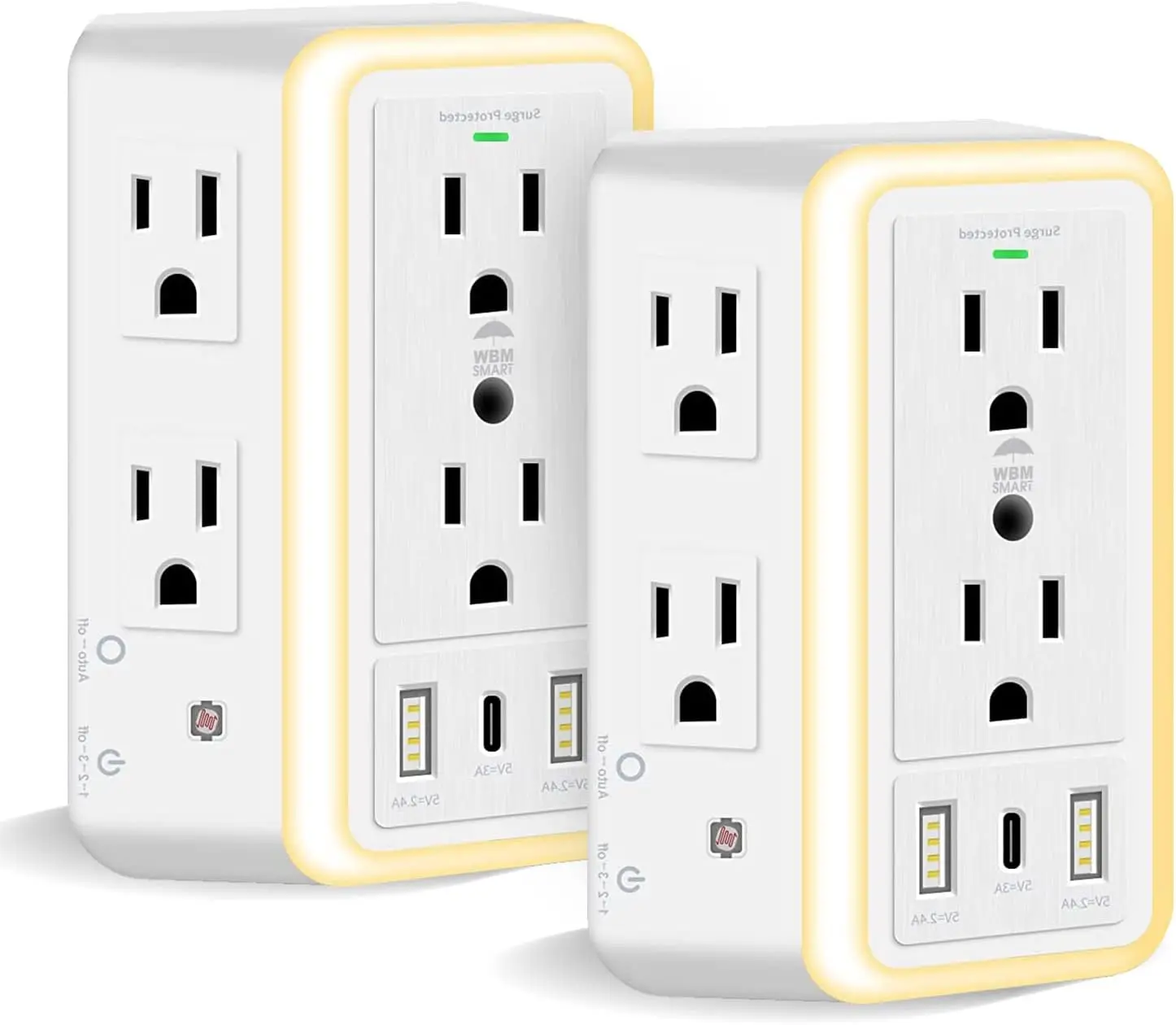 

Multi Plug Outlet, Surge Protector, 6-Outlet Extender With 2 Usb Charging Ports, Usb-C & Night Light, 3-Sided Power St With