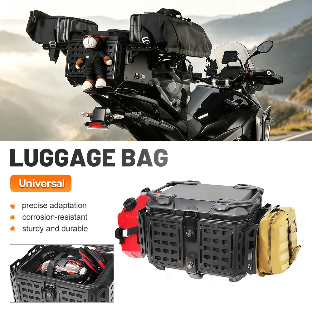45L Multifunctional Armored Black Aluminum Motorcycle Tail Box Universal Scooter E-Bike Rear Trunk
