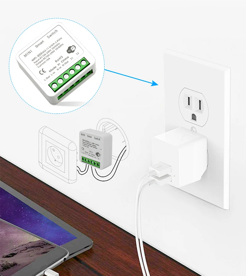 16A Tuya Zigbee 3.0 WIFI Mini interruttore della luce intelligente fai da te interruttore del telecomando a 2 vie funziona con Alexa Alice Google