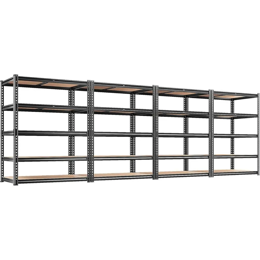 

Набор из 4 регулируемых металлических стеллажей с грузоподъемностью 2200 фунтов, 5-ярусные, 72 дюйма x 35,55 дюйма x 16 дюймов, черные, для гаража, подвала, кладовой, кухни