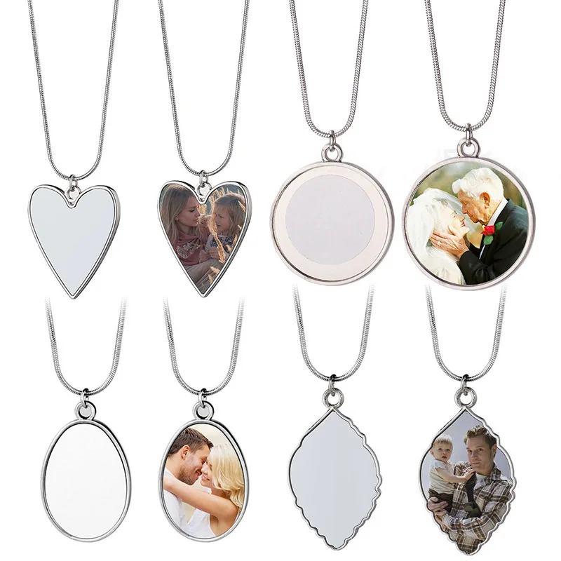 10pcs Sublimation Blank Heart Pendant Necklace Heat Transfer Print Blank Charm Necklace for Creative Women Men Jewelry Gift