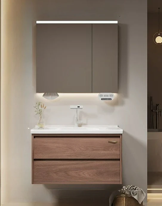 Oupai Smart Magic Box Mirror Cabinet Ceramic Integrated Basin Bathroom Cabinet Combination Antique Walnut Bathroom