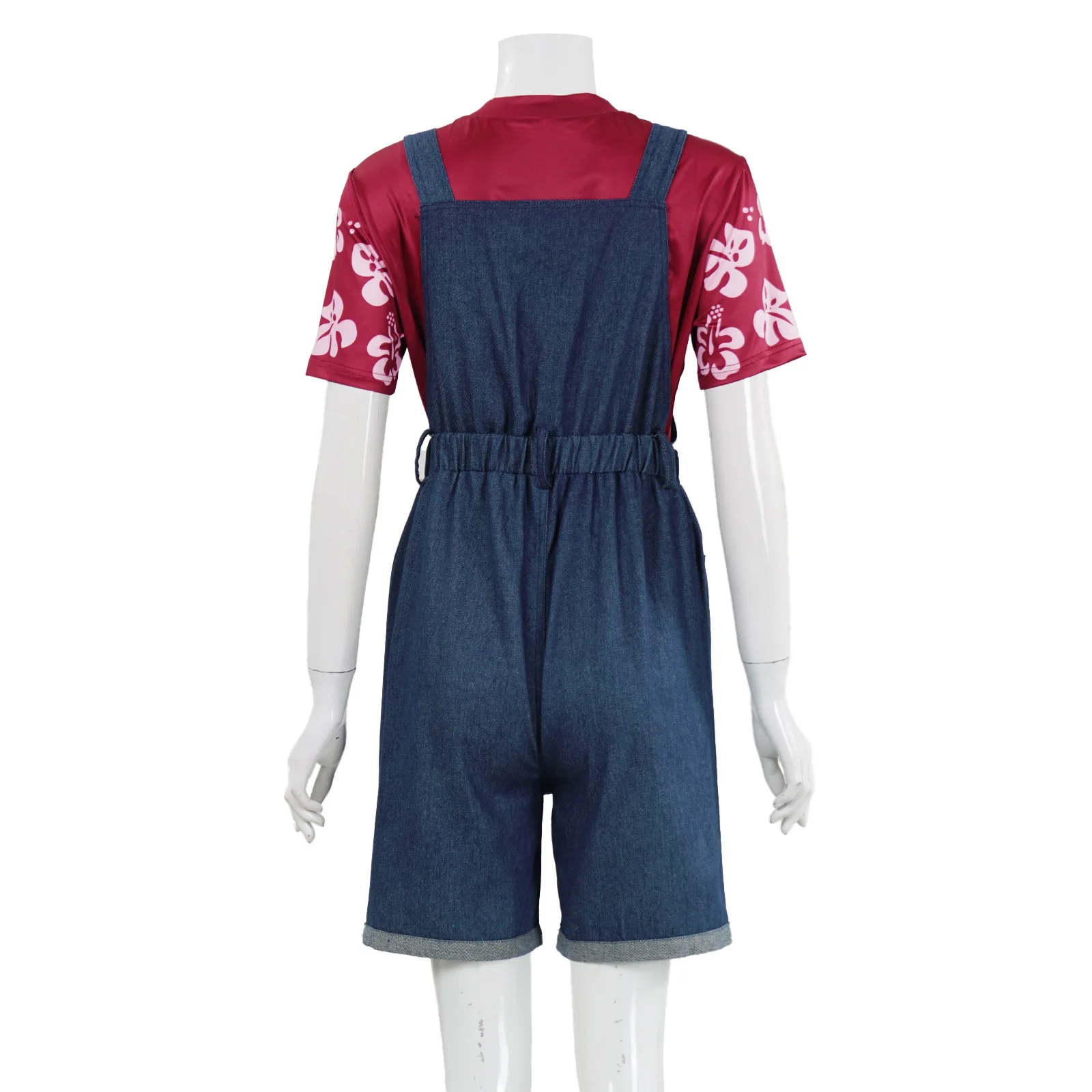 أزياء فيلم ليلو التأثيرية وزرة زرقاء وتي شيرت أحمر لحفلات الهالوين كرنفال للنساء والفتيات #4