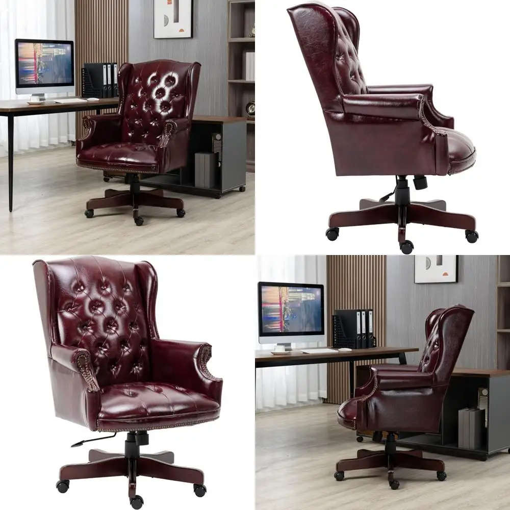 high-back reclining ergonomic office chair with padded seat and backrest, pu leather, wheels - burgundy