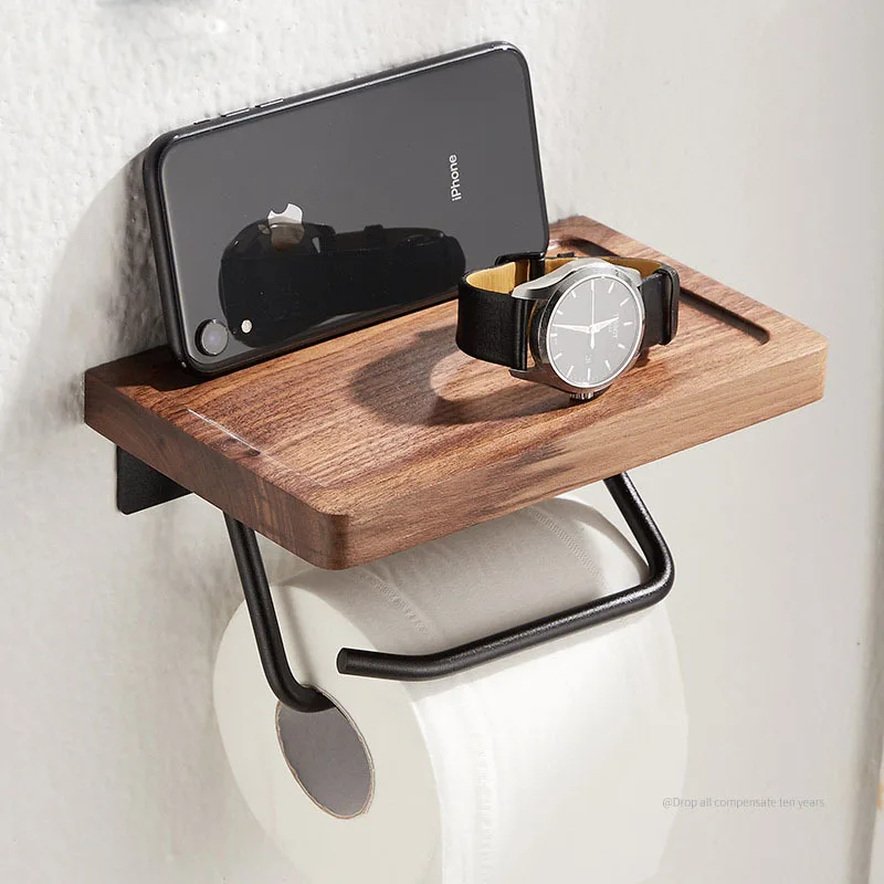 Black Walnut Toilet Paper Holder Wood PaperTowel Rack Bathroom Storage Rack Roll Tissue Holders Wooden Wall Hanging Paper Shelf