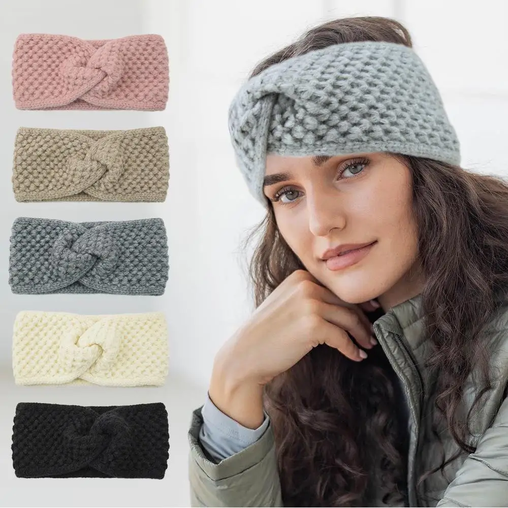 Winter Wool Knitted Wide Headbands Soft Ear Warmer Elastic Cross Hairband Thicken Twisted Turban For Women Hair Accessories