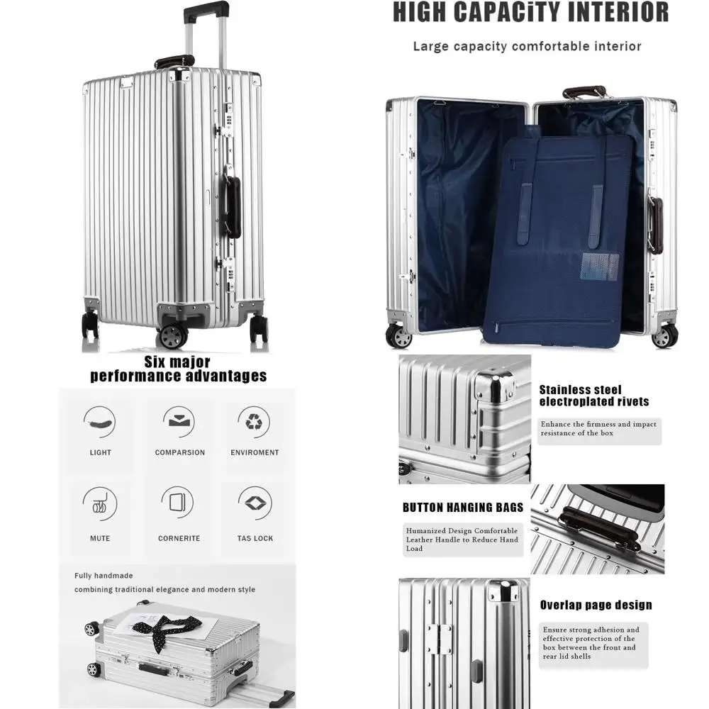 

aluminum hard shell luggage with tsa locks - large wheeled suitcase in silver gray
