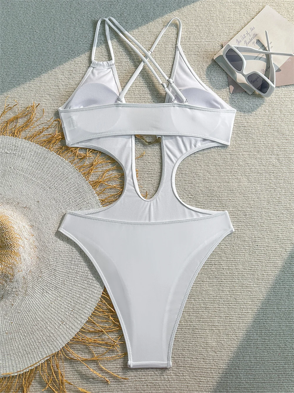 Costume da bagno sexy bikini scavato micro string monokini con rifinitura in metallo costume da bagno intero da donna costumi da bagno da spiaggia