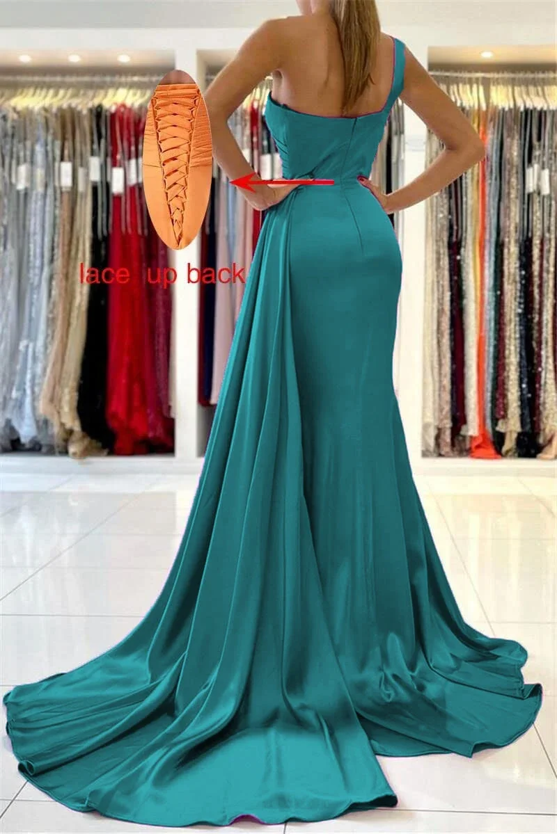 Customized Womens One Shoulder Bridesmaid Dresses Long Train Mermaid Prom Dress Bodycon Wedding Party Evening Gowns with Slit