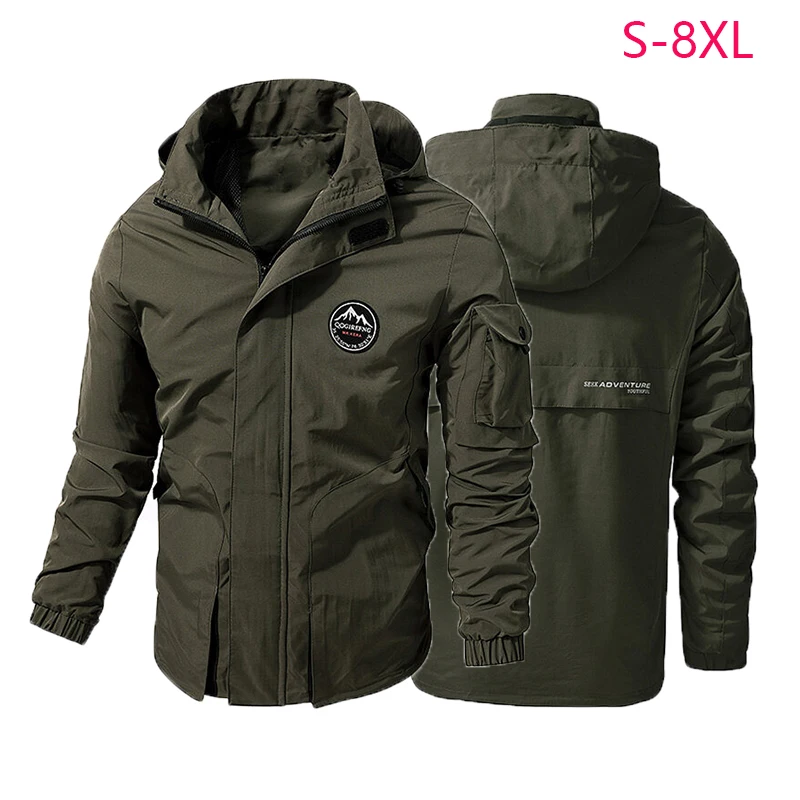 

2024 Men Spring Autumn Stand Collar Detachable Hooded Jacket Men Cargo Casual Outdoors Windproof Jacket Male Coat Plus Size 8XL