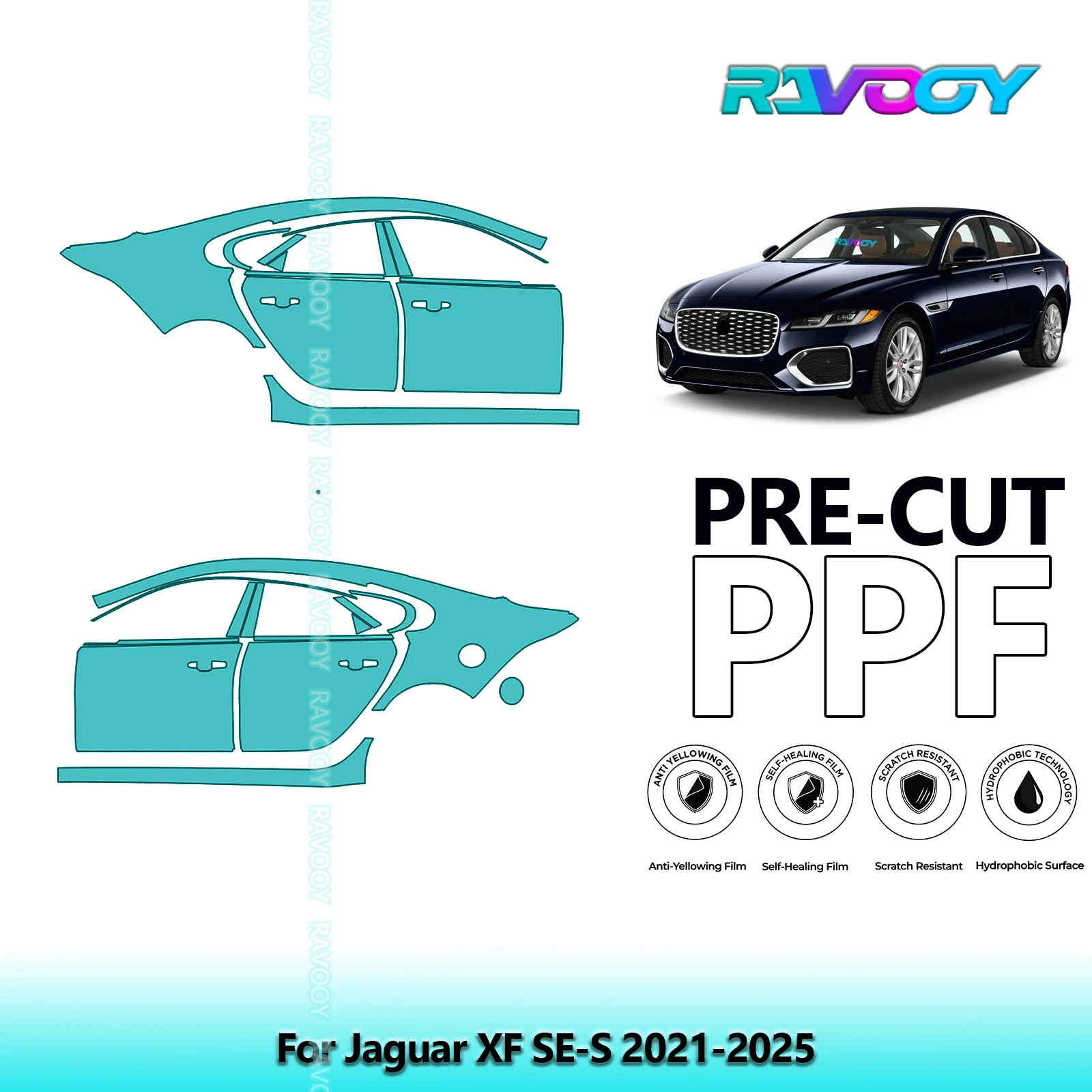 

For Jaguar XF SE-S 2021-2025 8.5mil Clear Matte Pre-Cut PPF Door & A/B Pillar Kit TPU Paint Protection Film Set