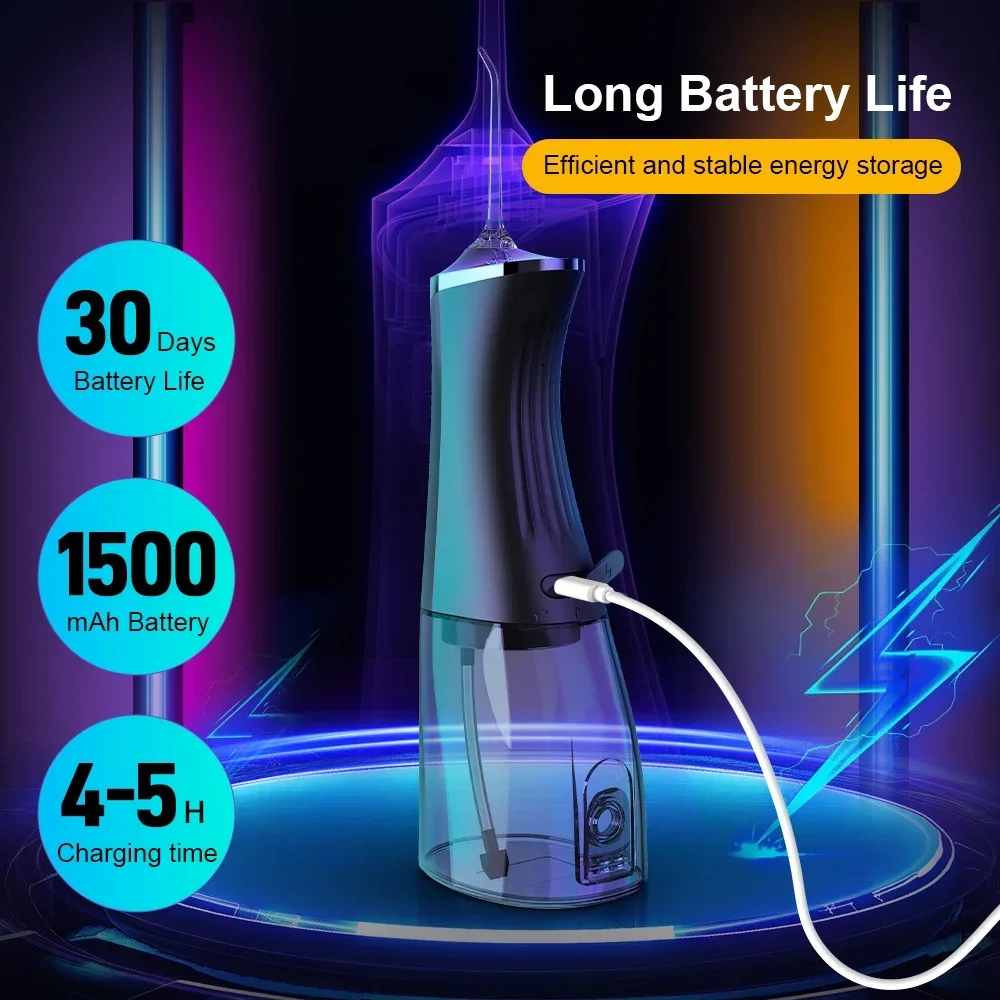 Portable Rechargeable Oral Irrigator 4 Cleaning Modes IP7 Waterproof 350ML Dental Water Flosser for Teeth Whitening Jet Floss view 6