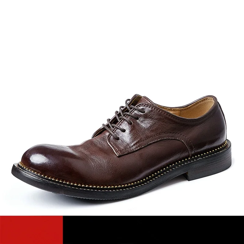 

Man Must Have Soft Genuine Leather High-end Handmade Round Toe Derby Shoes Men's Casual British Lace-up Oxfords