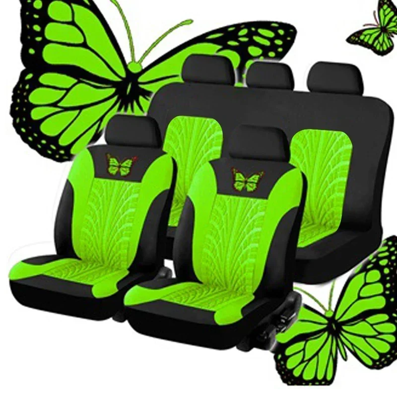 2/4/9PCS Universal Car Seat Cover Set - Red Butterfly Embroidery Design - Protects Seats From Stains, Spills, And Wear