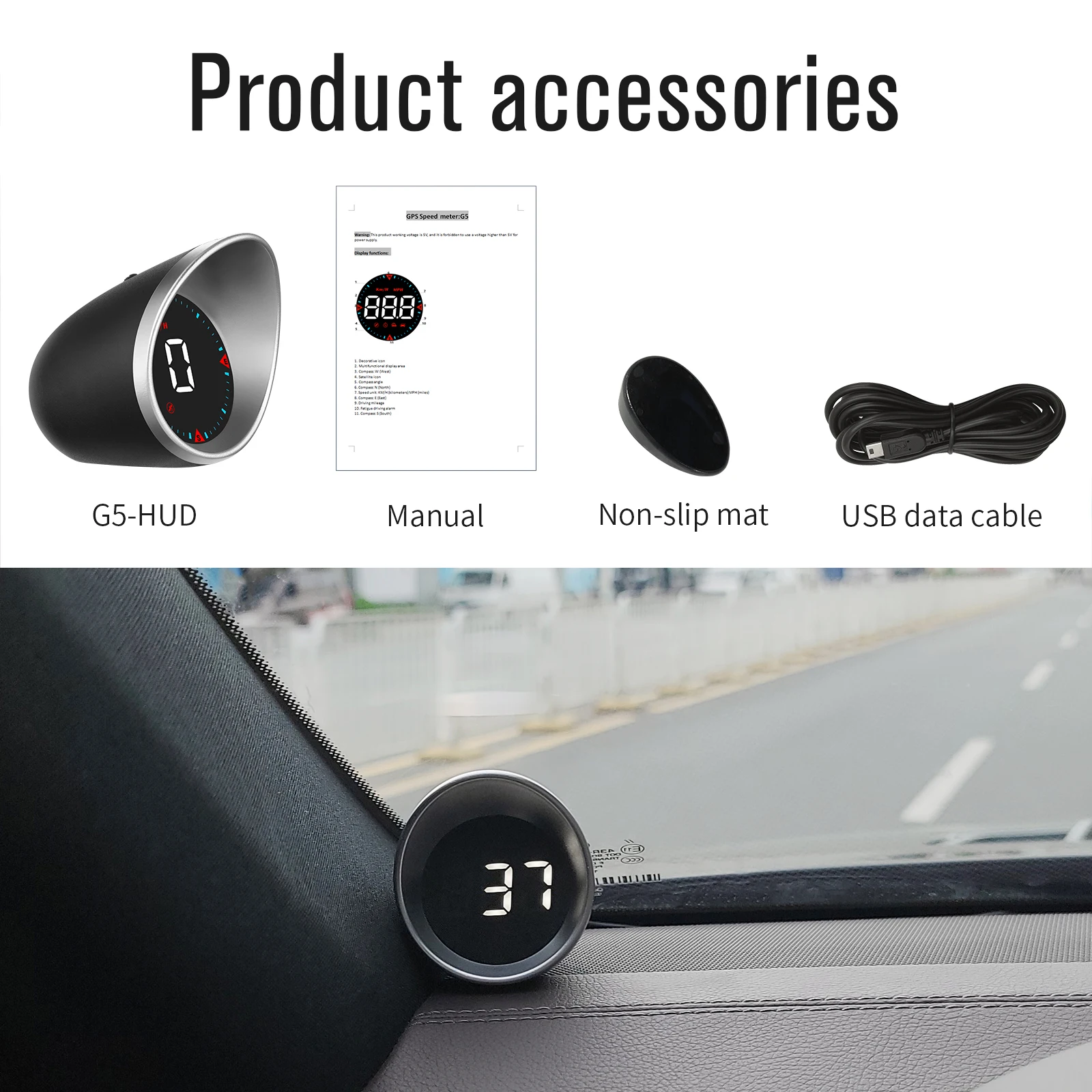 G5 HUD Car Head Up Display Smart Digital Speed Mileage Tester Meter MPH KMH Gauge Compass Overspeed Auto Alarm For All Cars