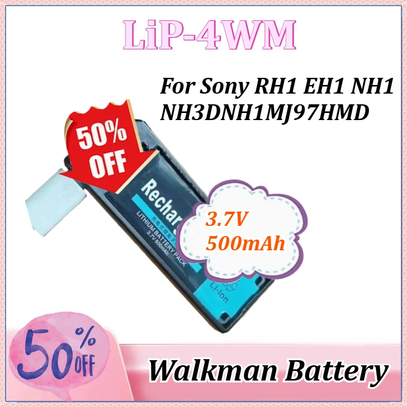 

3.7V 500mAh LiP-4WM Walkman Battery for Sony NH3D NH1 MJ97 HMD RH1 EH1 NH1 and Charger Kit Rechargeable Lithium Battery