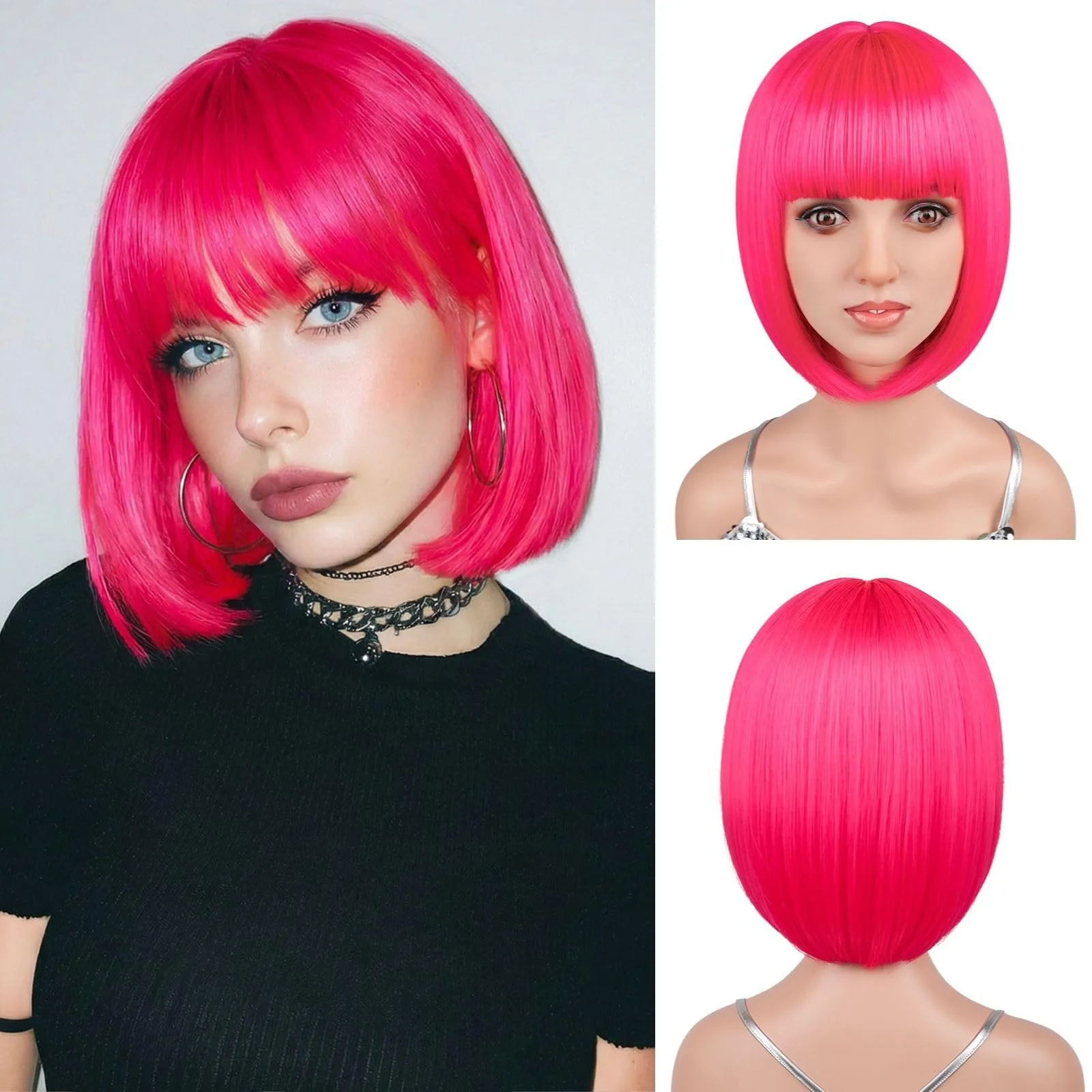 Short bob hairstyle synthetic wig - Halloween party cosplay role-playing wig for daily wear - Heat-resistant silk wig cap