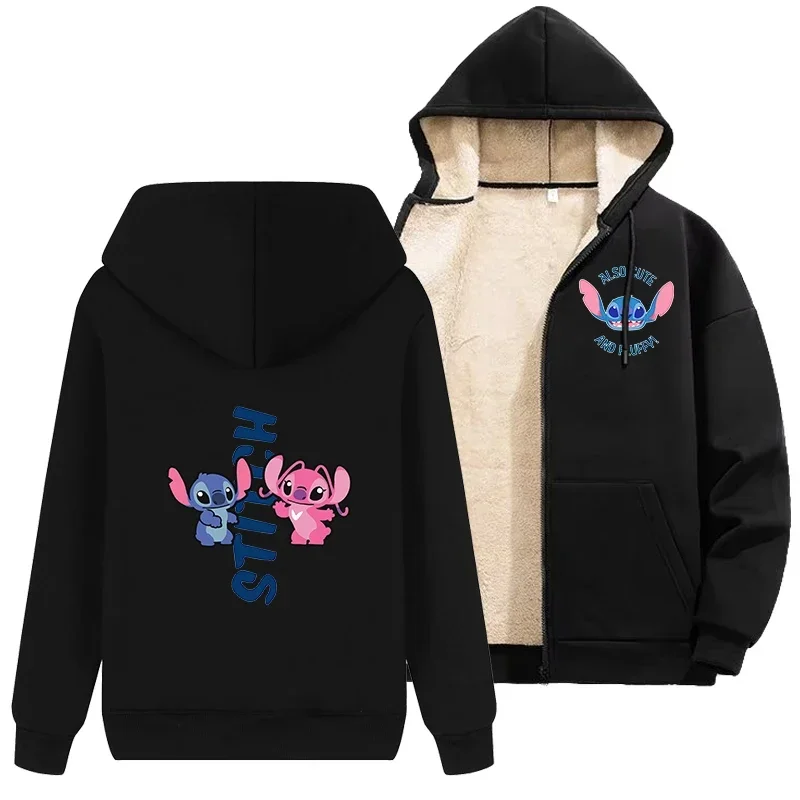 Stitch Disney Jacket Coats Cartoon Women Men Zip Up Hoodie Long Sleeve Fleece Warm Adult Casual Sweatshirt Sports Streetwear