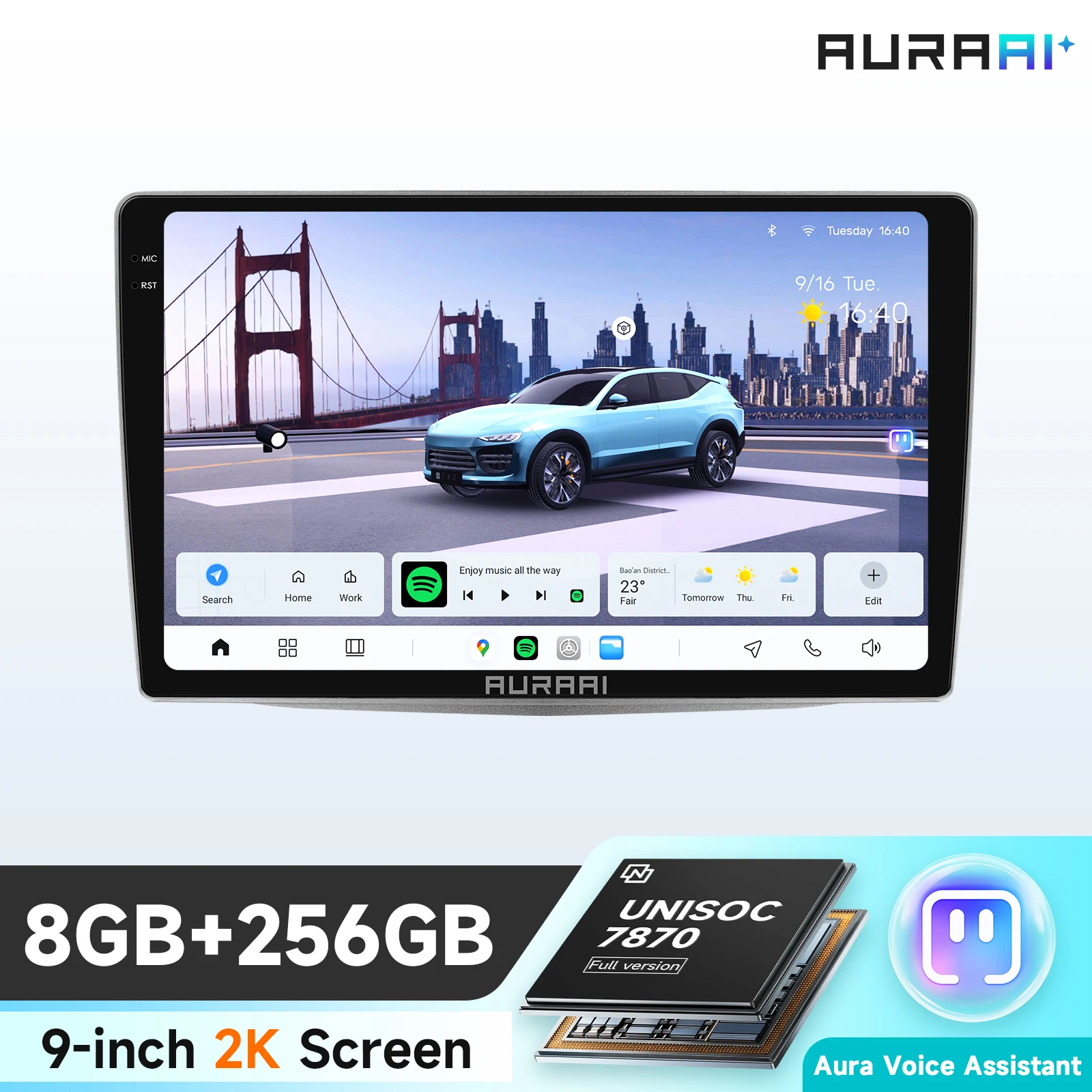 Autoradio AURAAI 2K sans fil CarPlay Android 13 pour Alfa Romeo MiTo 955 2008-2016 ADAS Caméra 360° 4G WIFI6 BT 3D UNISOC 7870