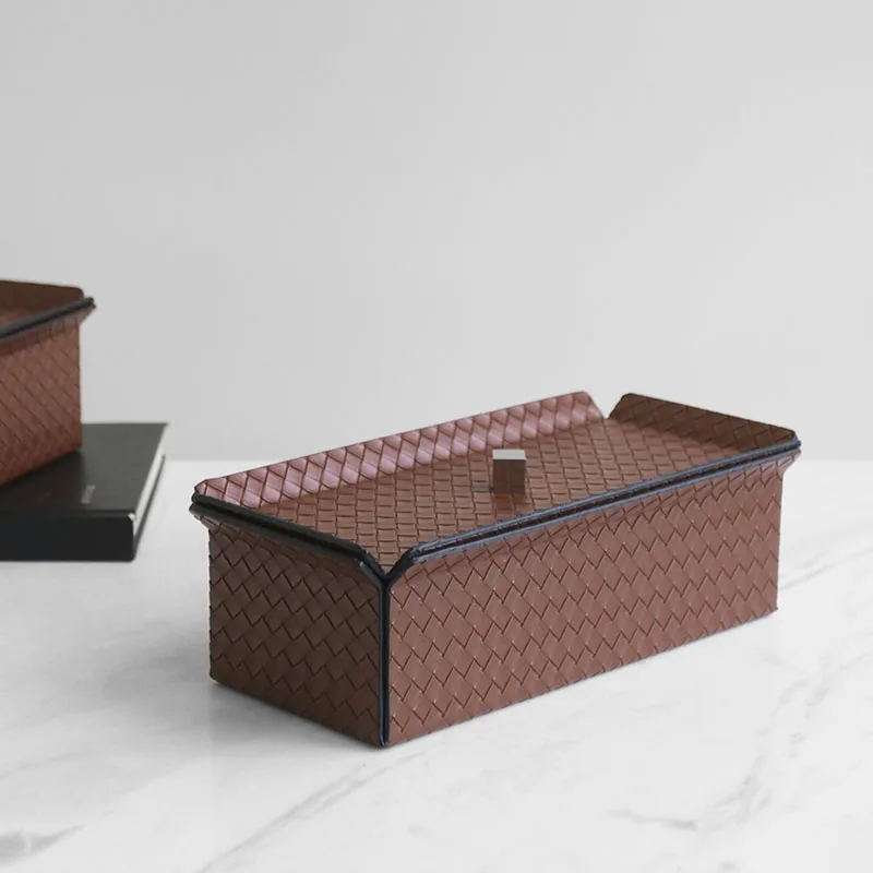 

Modern Woven Folded Rectangular Leather Storage Box Model Bedroom Desktop Closet Decorative Box Ornaments