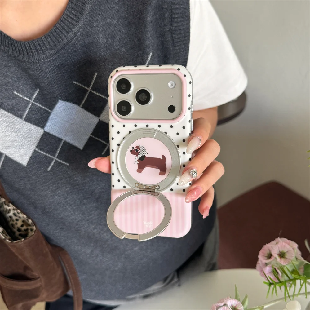 Fashion Korea Ins puppy Magnetic Phone Case For iPhone 18 Pro 15 16 17 Pro Max Cover Shockproof Soft Cute Cases Funda 18Pro max