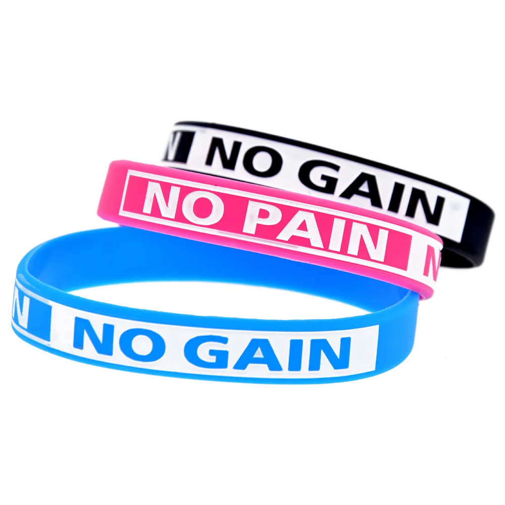 

50 Pcs No Pain No Gain Silicone Wristband 1/2 Inch Wide Bangle Sport Motivational Bracelet