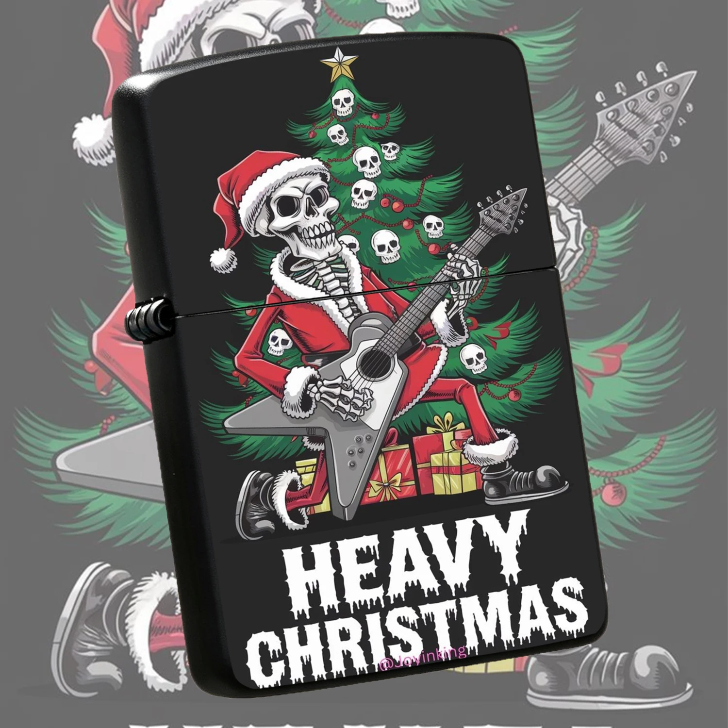 Heavy Christmas Themed Lighter, Cool Skeleton Playing Electric Guitar Design, Punk Heavy Vibe Portable Accessory, Ideal Holiday Gift For Rock Lovers, Friends And Family, Suitable For Daily Carrying, Various Occasions Using, Unique Festive S