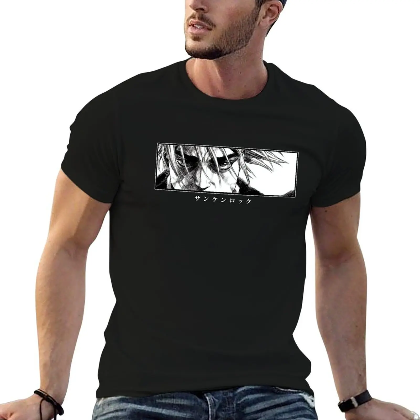 Sun Ken Rock - Camiseta Stare básica con cuello redondo y manga corta