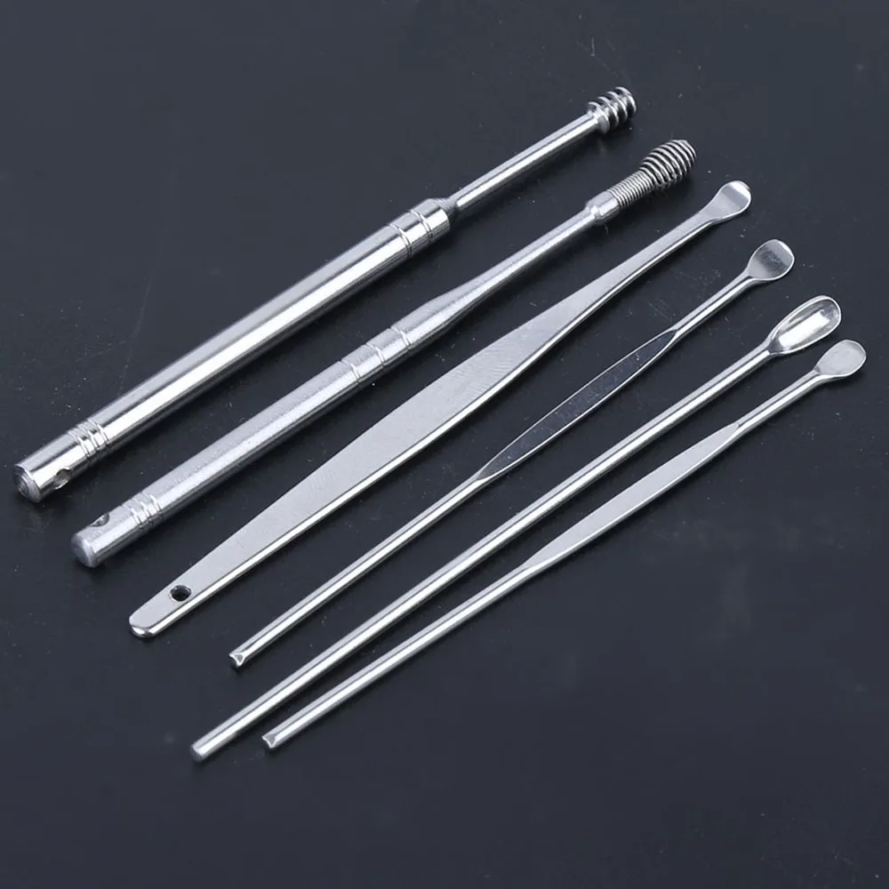 6 Pcs Stainless Steel Ear Wax Pickers Widened Smooth Polished Earwax Removal Kit Spiral Head Ear Cleaning Tool Safe Cleaning