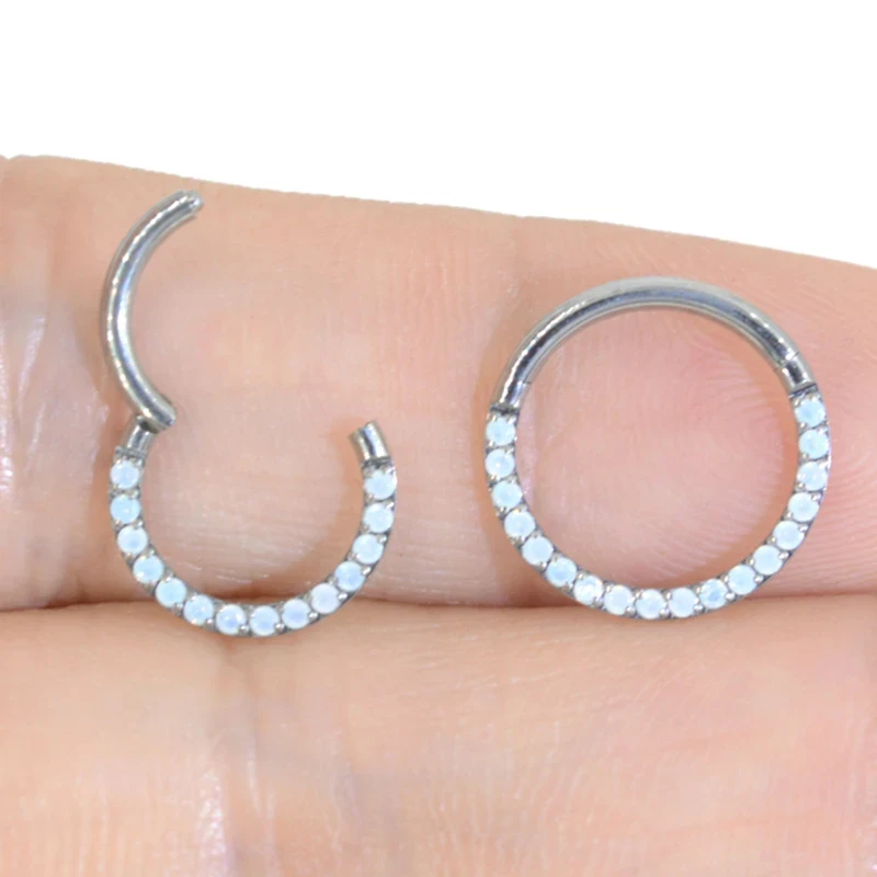 New Titanium 8-10mm Opal Hinged Segment Clicker Ear Cartilage Earrings Helix Lip Piercing Body Jewelry Septum Piercing Nose Ring