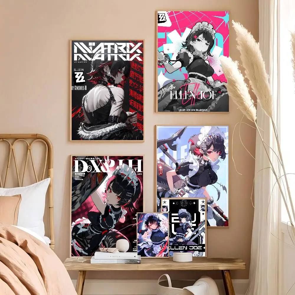 ملصقات Ellen Joe Game Zenless Zone Zero Anime Sticky HD جودة جدار الفن ملصقات ريترو لديكور غرفة Kawaii المنزلية