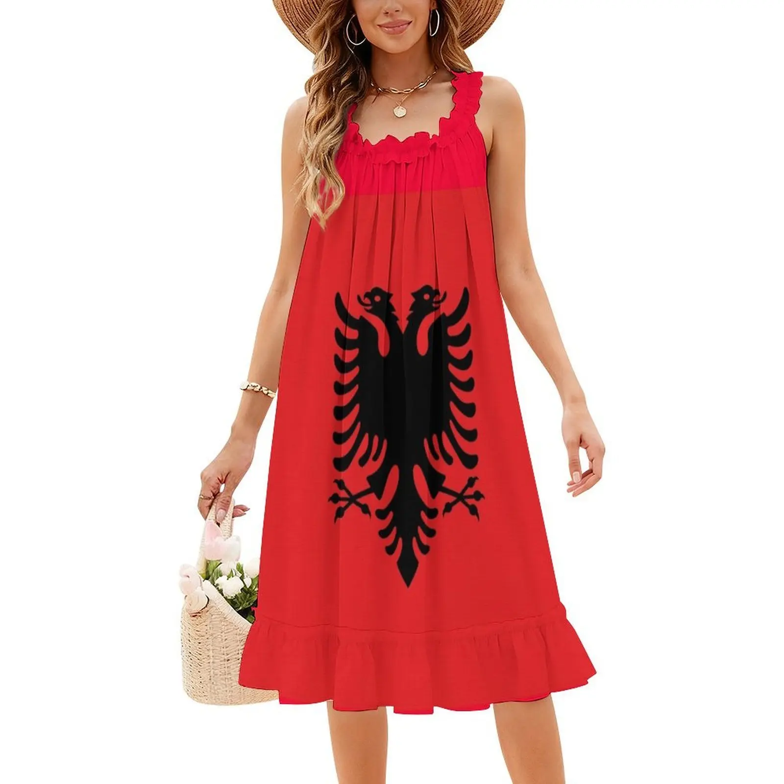 علم ألبانيا فستان عطلة مثير للنساء حفلة الشاطئ عيد ميلاد فستان قصير ألبانيا خلفية ألبانية خلفية المرأة #5