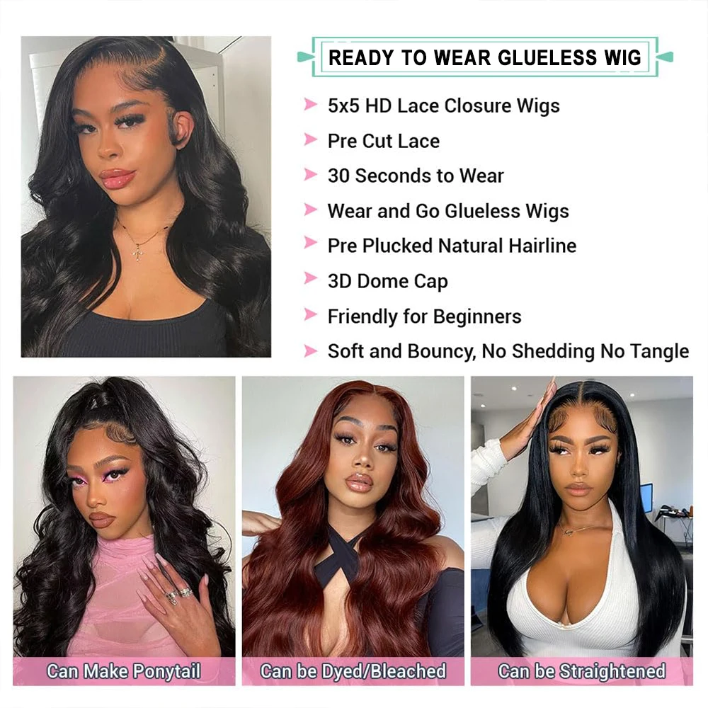 6x4 5x5 Hd Lace Closure Wigs Human Hair Pre Cut Lace Wear and Go Glueless Wigs 180 Density Body Wave Human Hair Wig for Women