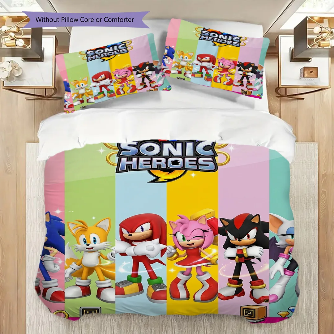Anime Sonic the Hedgehog Themed Printed Duvet Cover Set & Pillowcase Daily Use Fan Gift-kwq378