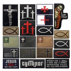 Jesus Fish Embroidery Patches God Christian Cross Sign INFIDEL Appliqued Faith Blessed Infrared IR Reflective