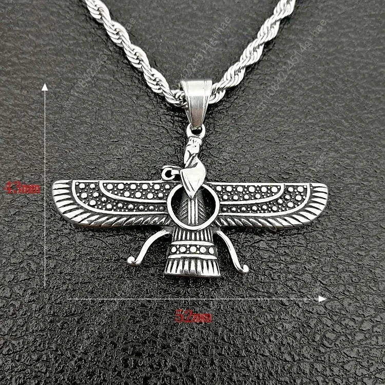 Collana con ciondolo in acciaio inossidabile con ala persiana Iran Farvahar Zoroastrian per uomo Gioielli maschili vintage Persia Faravahar Pahlavi