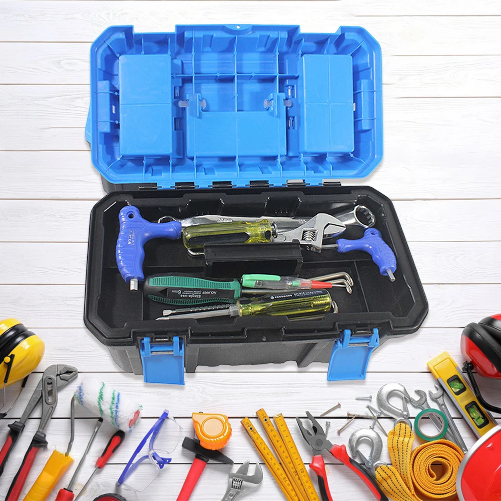 Plastic Tool Box Electrician Work Empty Toolbox Shockproof Carrying Screwdriver Tool Double Layer Toolbox Organizer with Lock