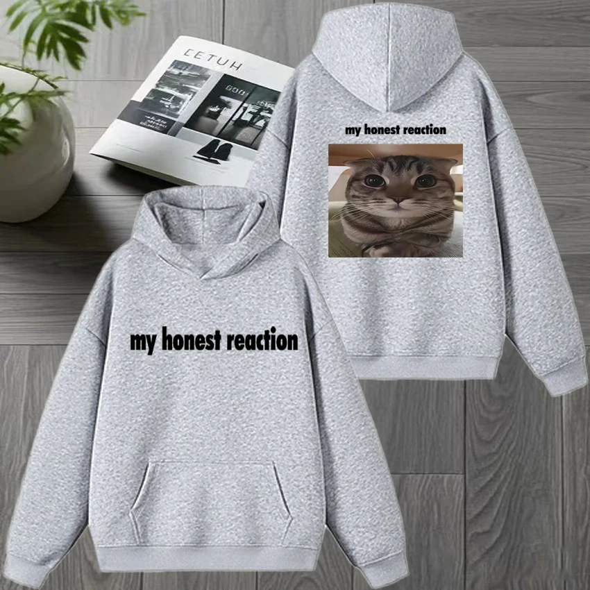 2025 جديد في رد فعلتي الصادق مضحك القط ميمي مزدوجة الوجهين مطبوعة هوديي الرجال النساء harajuku البلوز للجنسين كنزة صوف