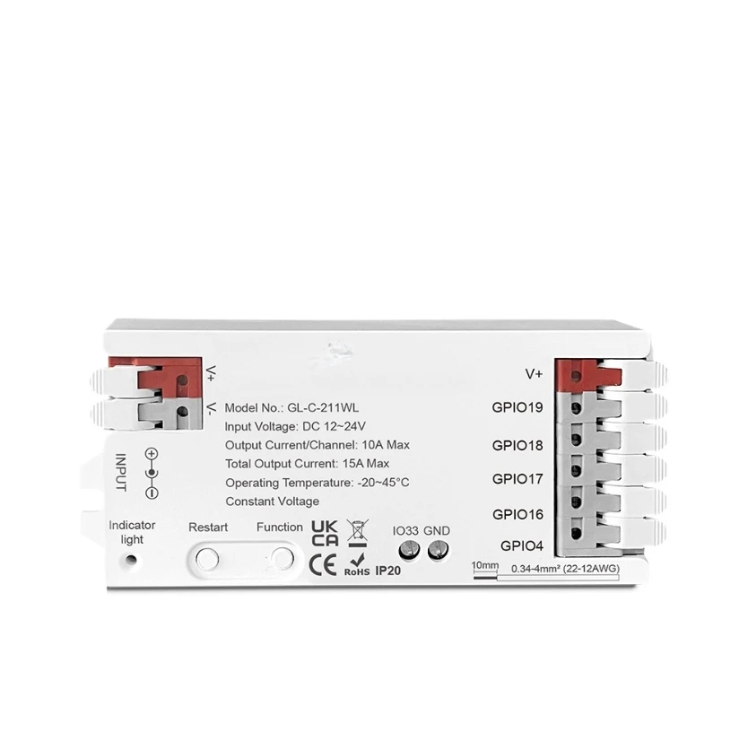LED Strip Dimmer Controller for PWM with WiFi 5-in-1 Functionality APP Controlled DC12-24V 15A for Multiple Lighting Types