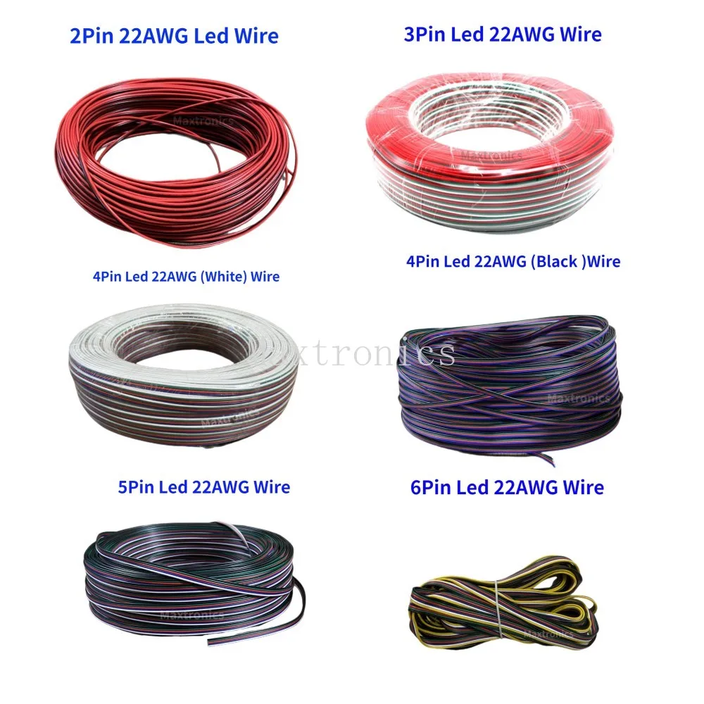 

5 Meters 22 AWG 2pin 3pin 4pin 5Pin 6pin Extension Electric Wire Cable Led Connector For 5050 3528 RGBW RGB CCT LED Stirp