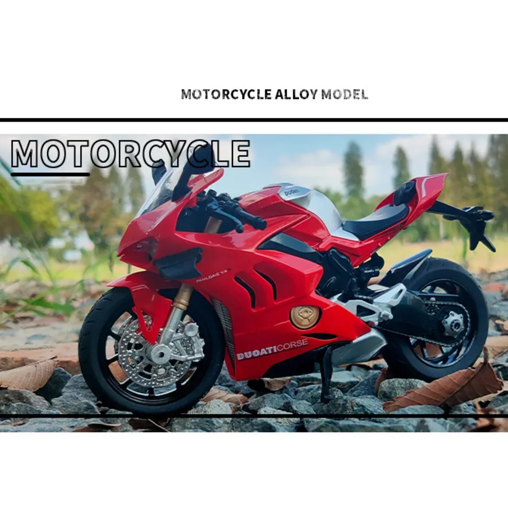 1/12 Alloy Diecast Ducati V4S Panigale Motorcycle Toy Car Model Metal Vehicle Body Sound Light Birthday Christmas Gift Children