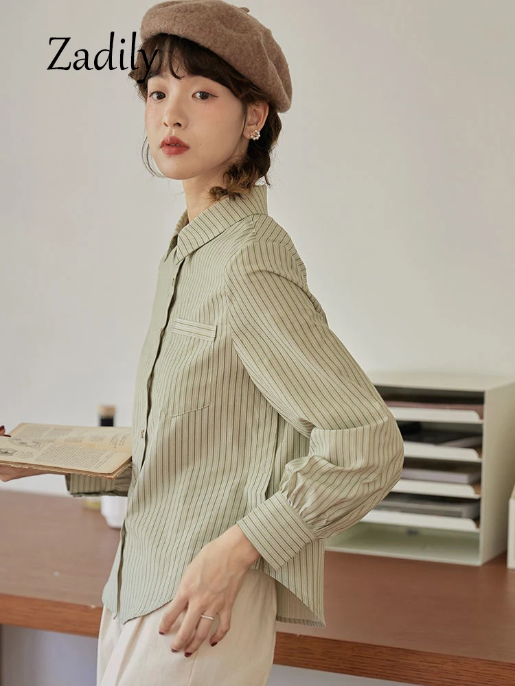 Zhead2024 primavera corea stile manica lunga donna camicia a righe di base Office Lady Button Up camicie da lavoro da donna camicetta femminile top