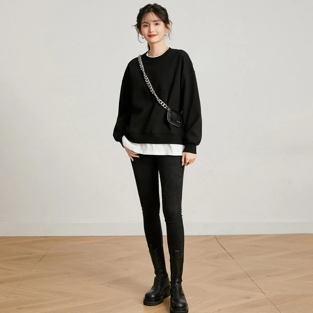 LOUIS YAO 2024 Autumn/winter Three-dimensional Printed Thick Velvet Casual Versatile Fake Two-piece Long Sleeved Sweatshirt